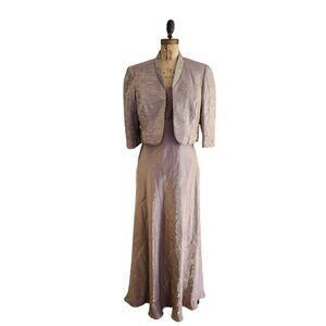Alex Evenings Tan Maxi Gown V-neck Notched Collar